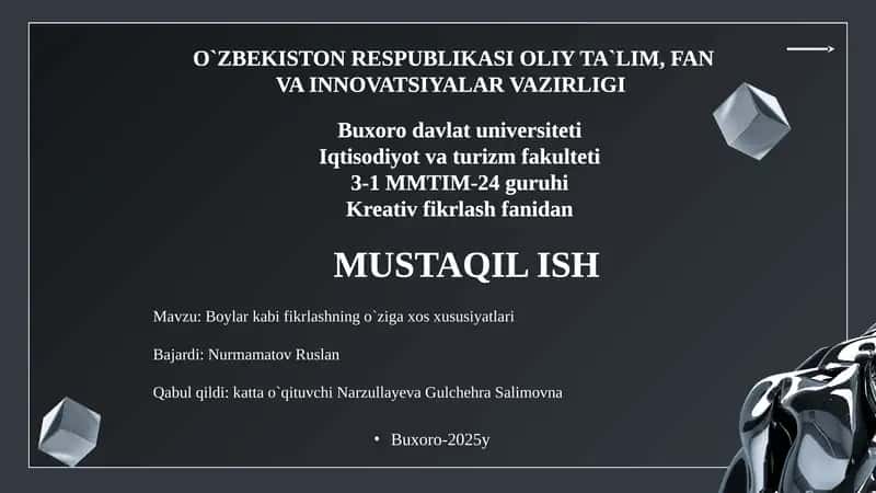Boylar kabi fikrlashning o`ziga xos xususiyatlari 1