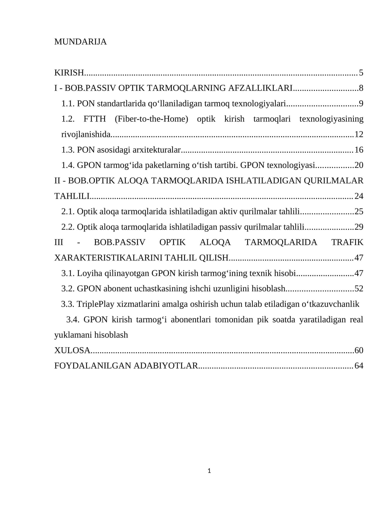 PASSIV OPTIK TARMOQLARDA TRAFIK XARAKTERISTIKALARNI TAHLIL QILISH 1