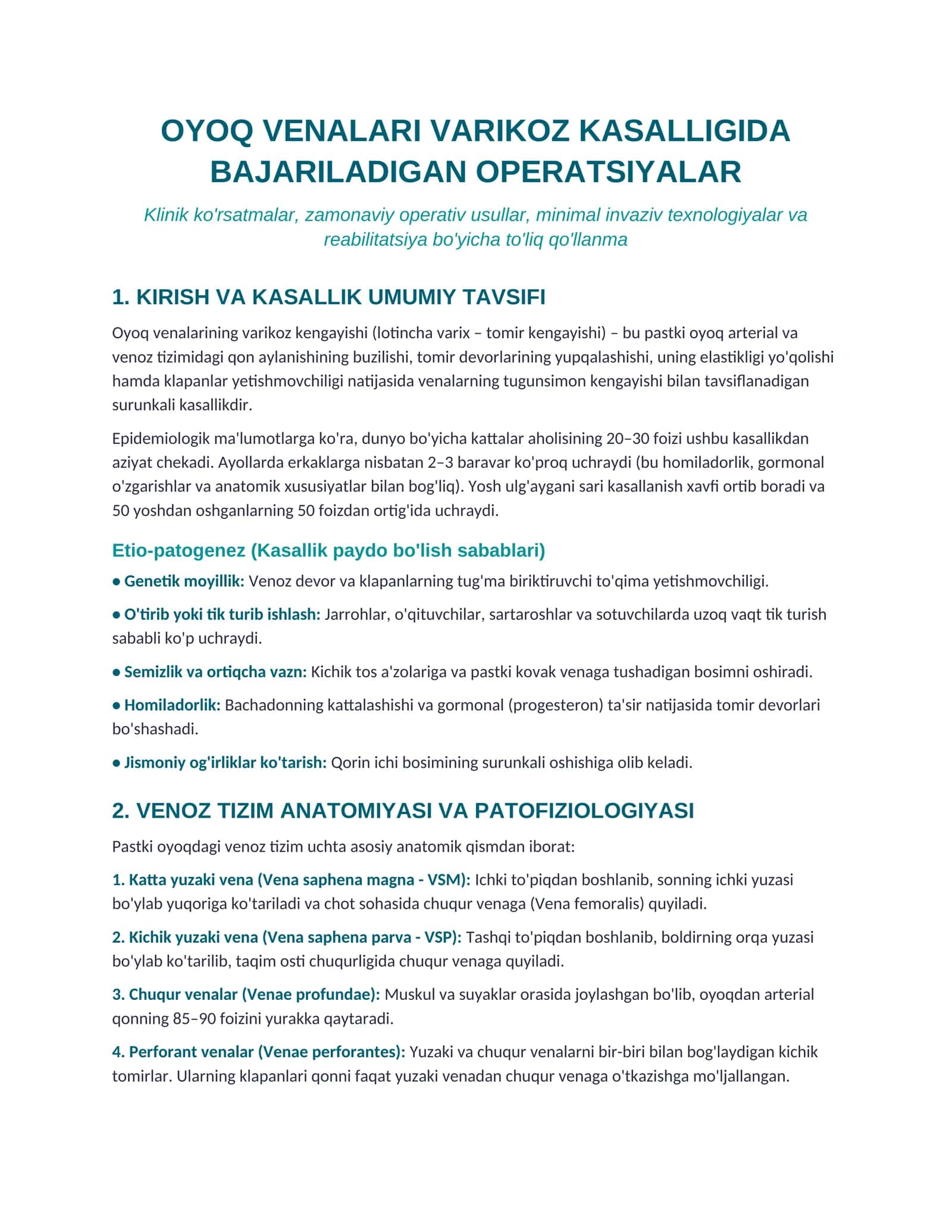 OYOQ VENALARI VARIKOZ KASALLIGIDA BAJARILADIGAN OPERATSIYALAR 1