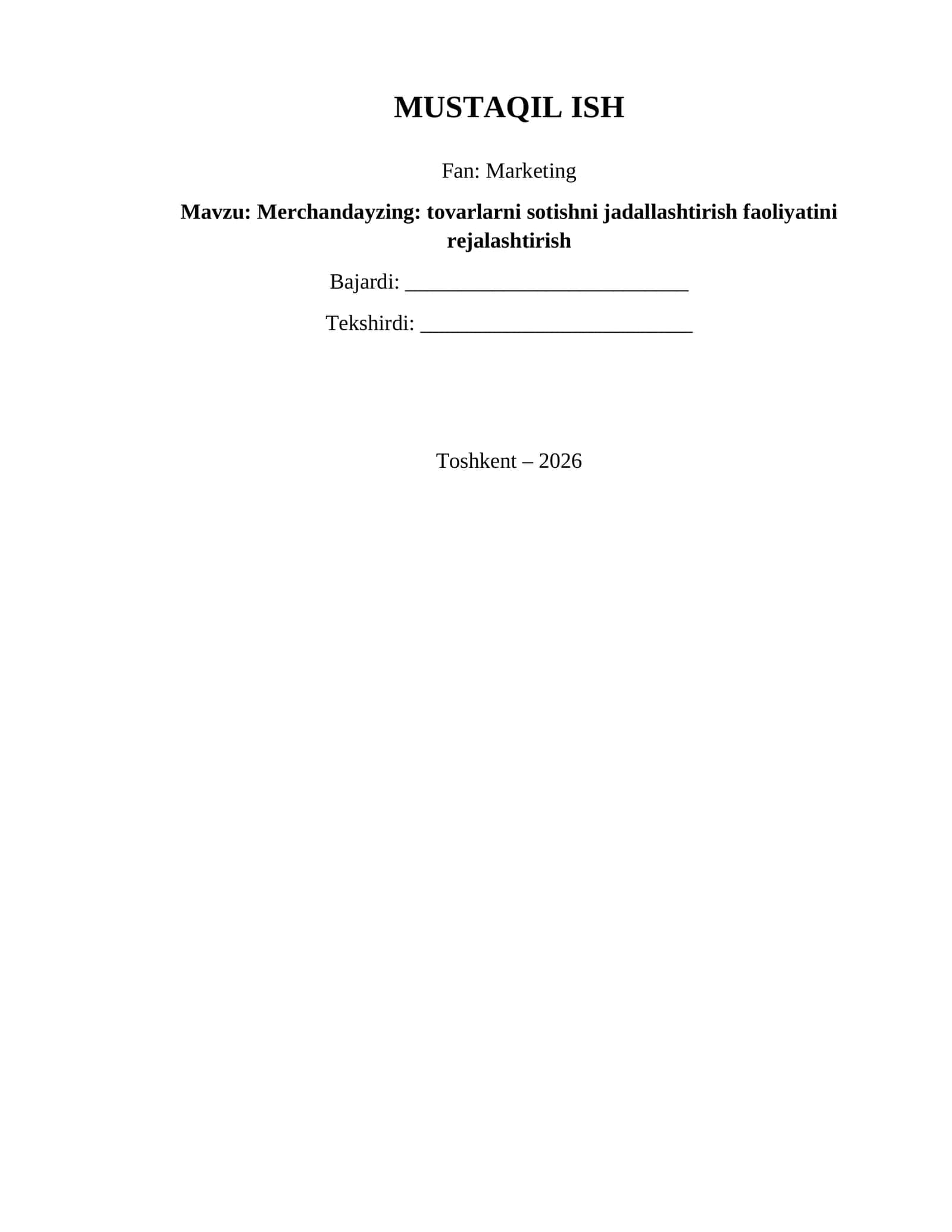 Merchandayzing: tovarlarni sotishni jadallashtirish faoliyatini rejalashtirish 1