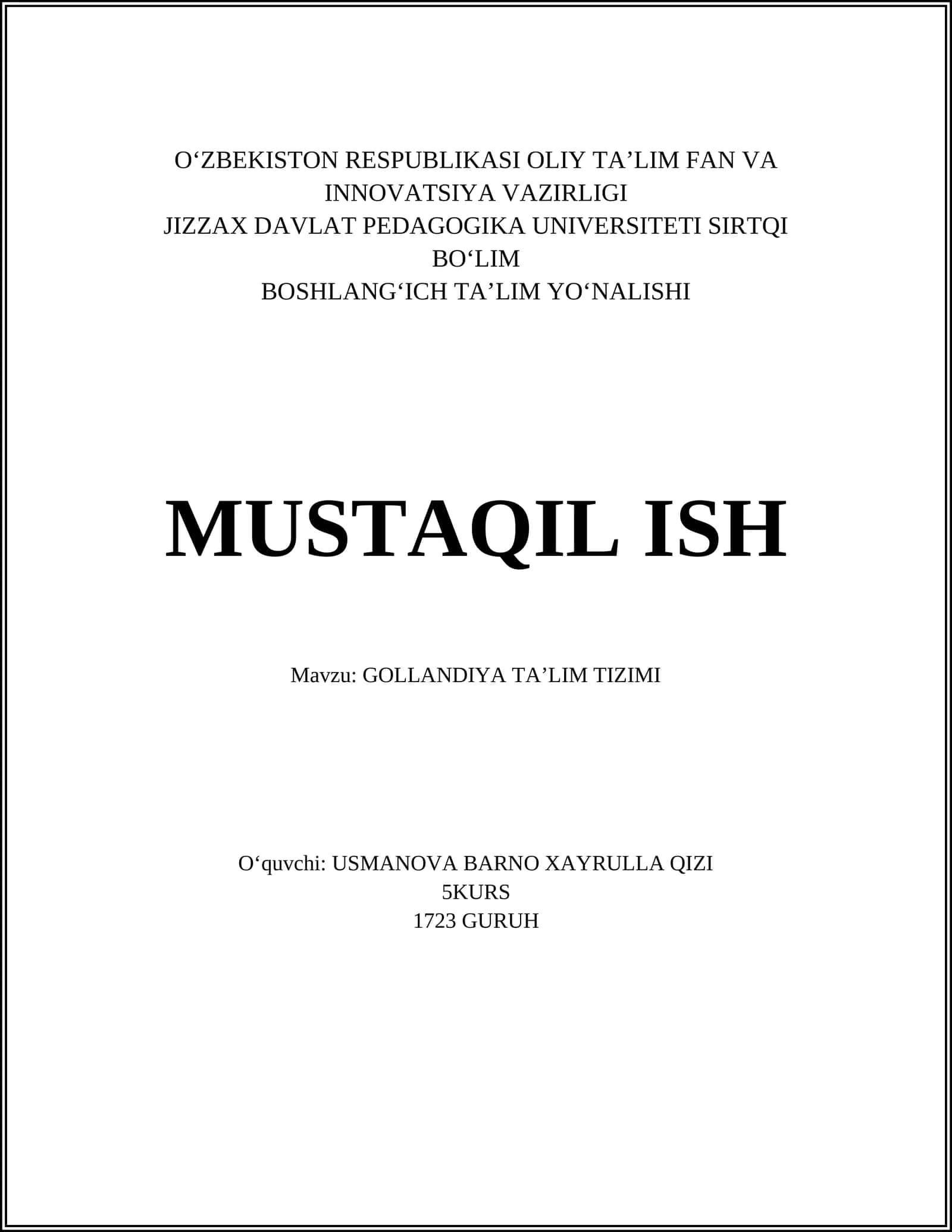 GOLLANDIYA TAʼLIM TIZIMI 1