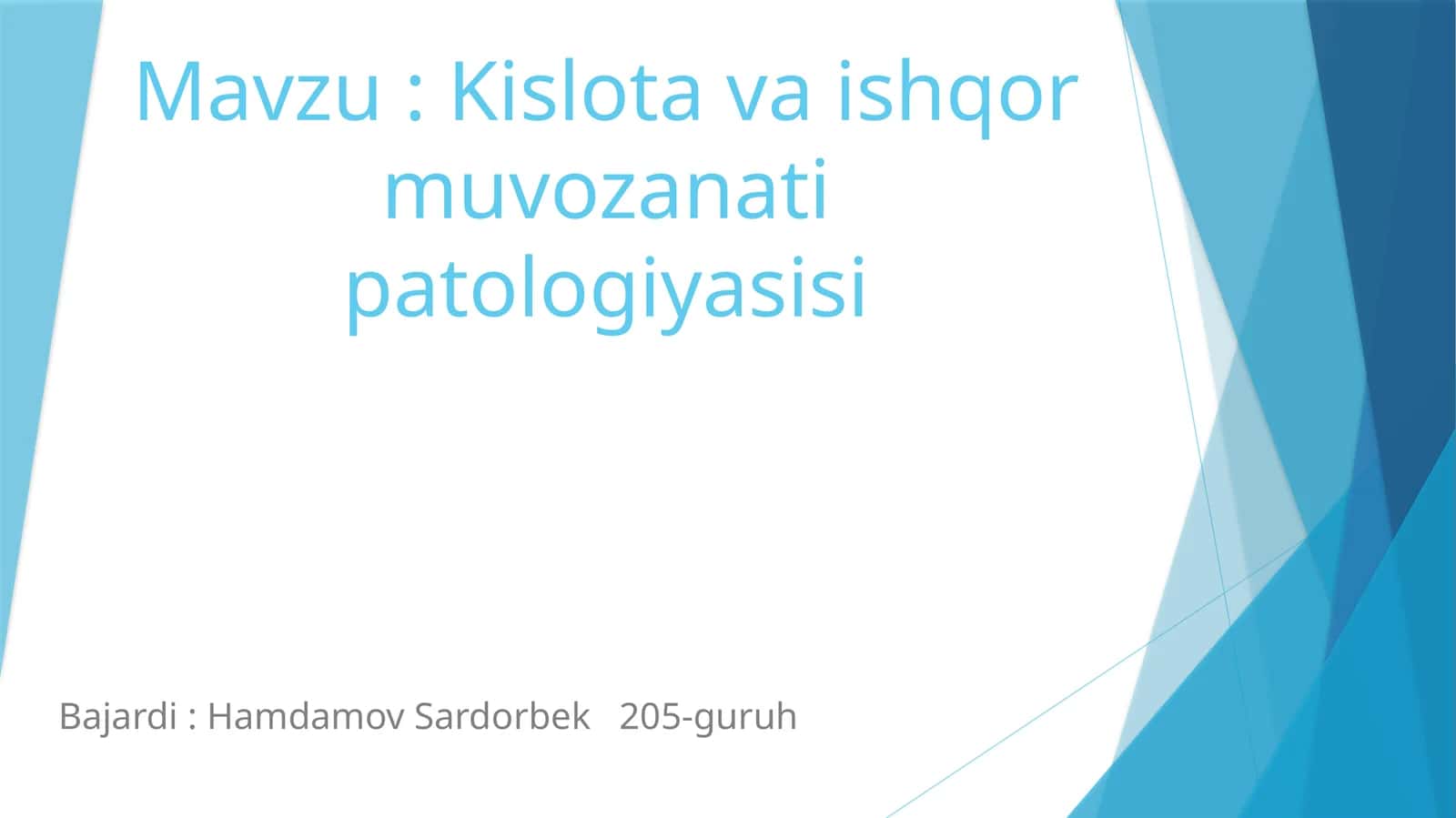 Kislota va Ishqor muvozanati patofiziologiyasi 1