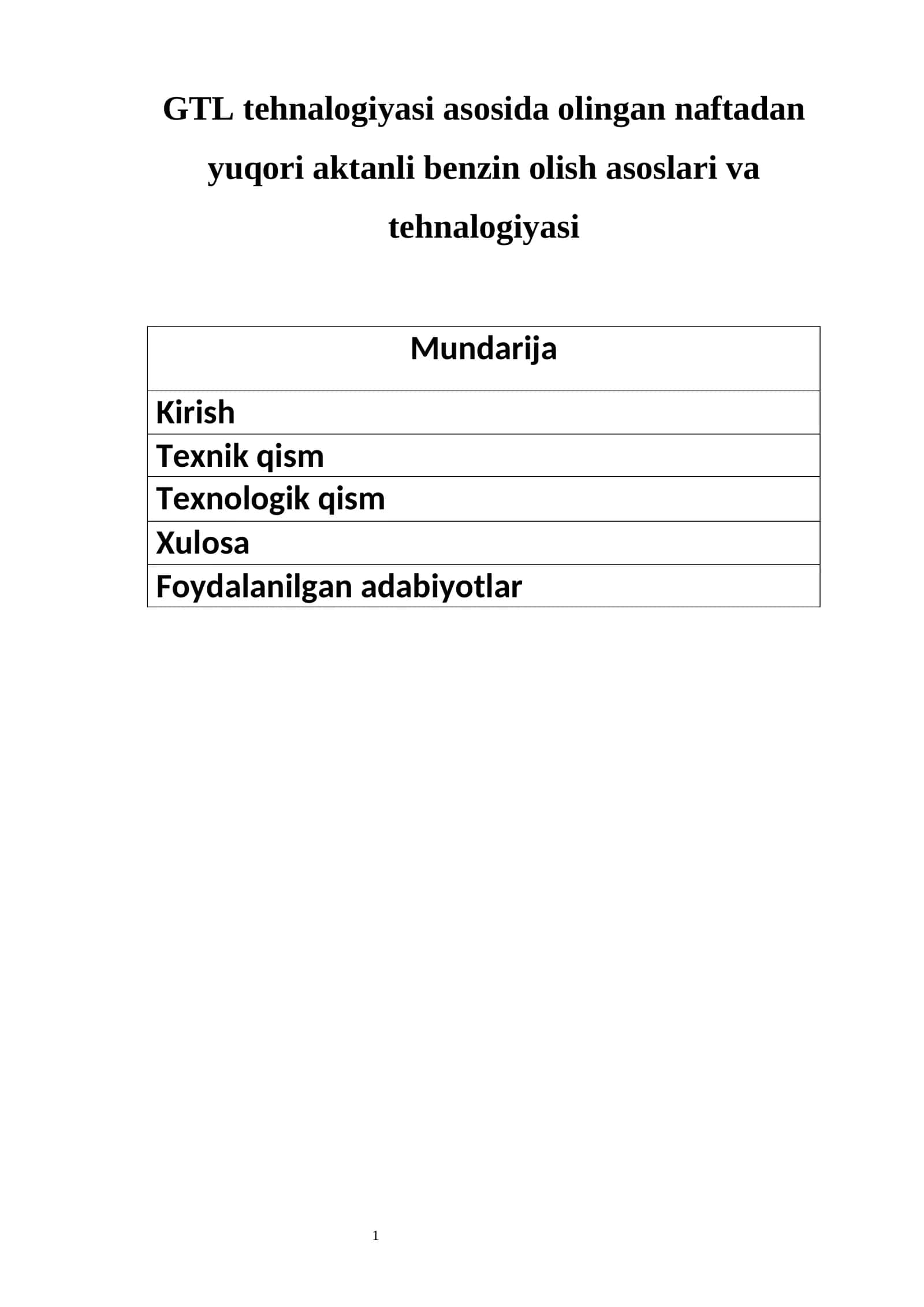 GTL tehnalogiyasi (Gas-to-Liquid) 1