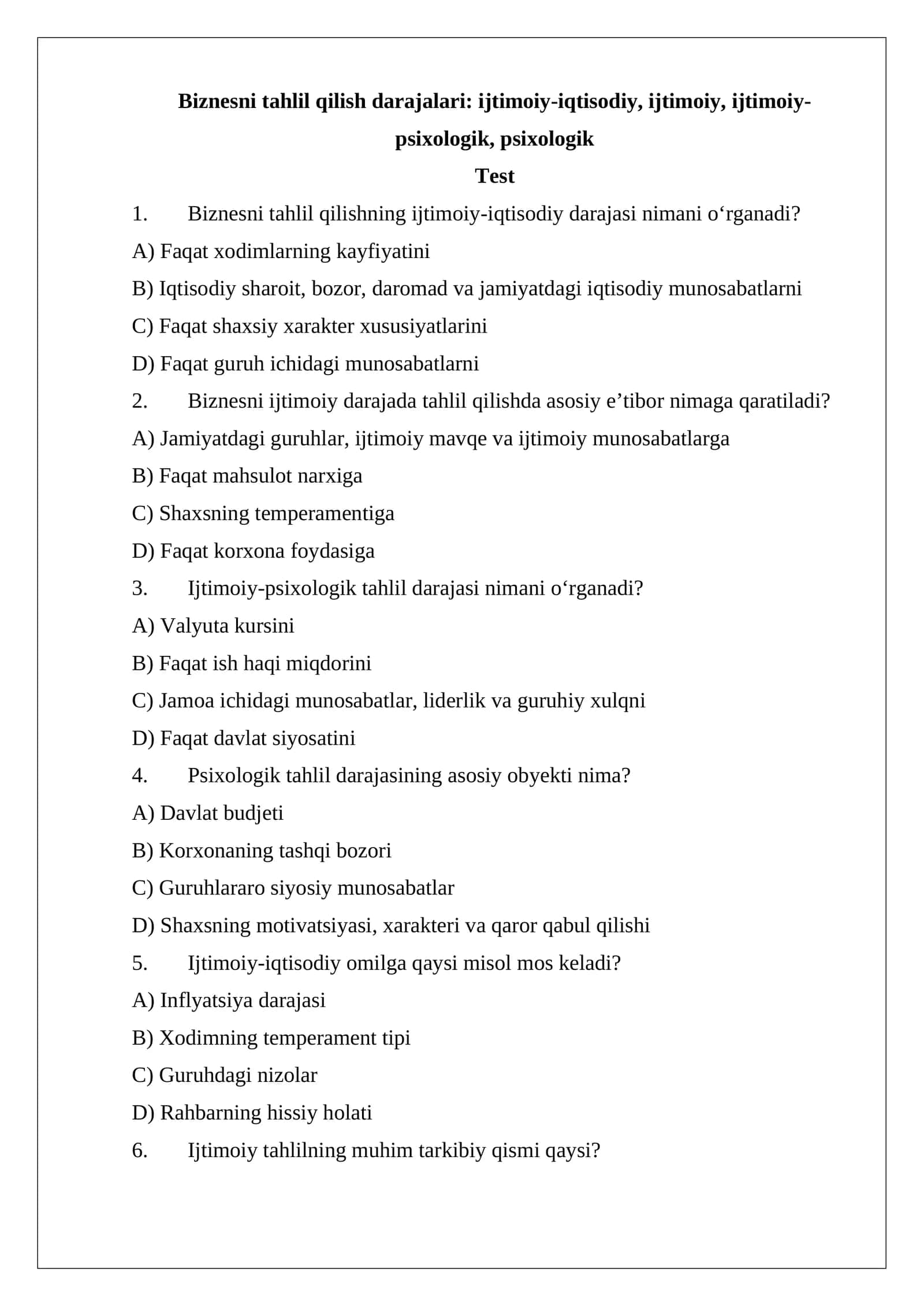 Biznesni tahlil qilish darajalari 1