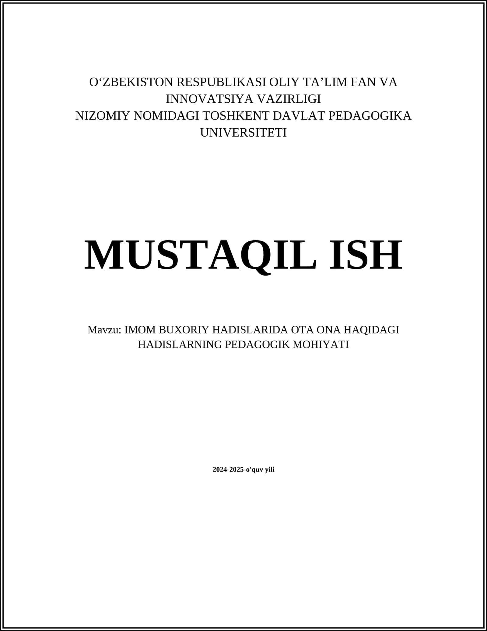IMOM BUXORIY HADISLARIDA OTA ONA HAQIDAGI HADISLARNING PEDAGOGIK MOHIYATI 1
