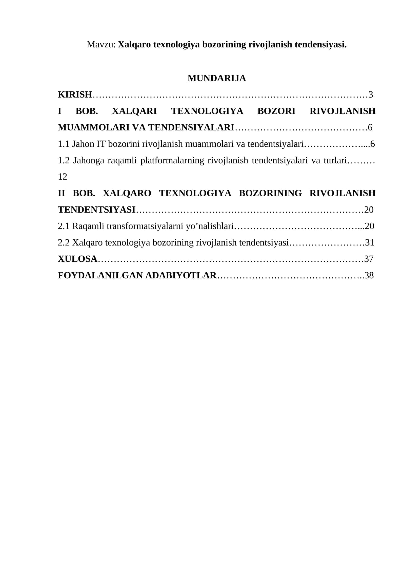 Xalqaro texnologiya bozorining rivojlanish tendensiyasi 1