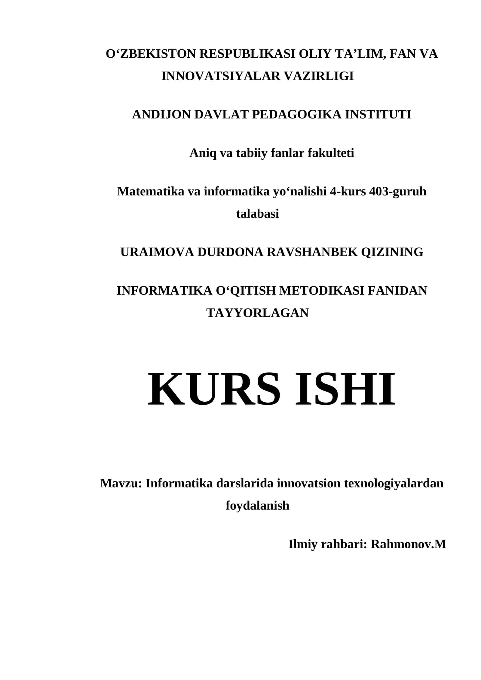 INFORMATIKA DARSLARIDA INNOVATSION TEXNOLOGIYALARDAN FOYDALANISH 1