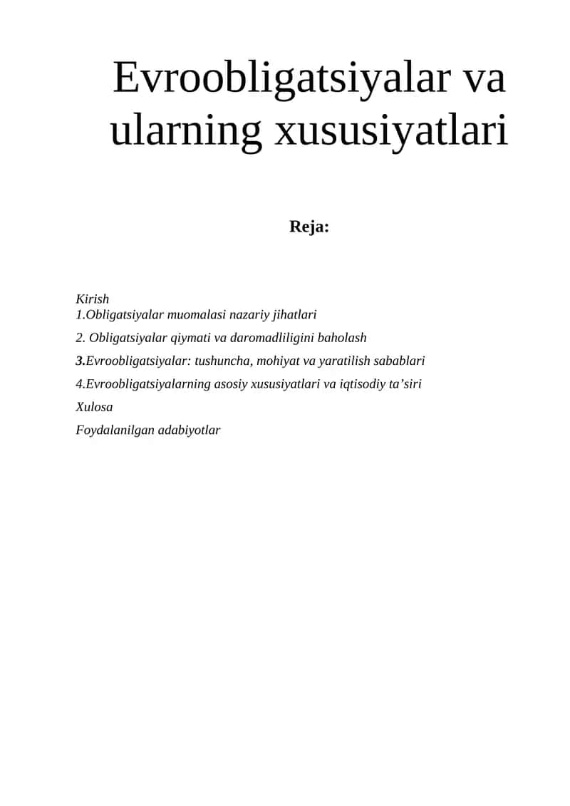 Evroobligatsiyalar va ularning xususiyatlari 1