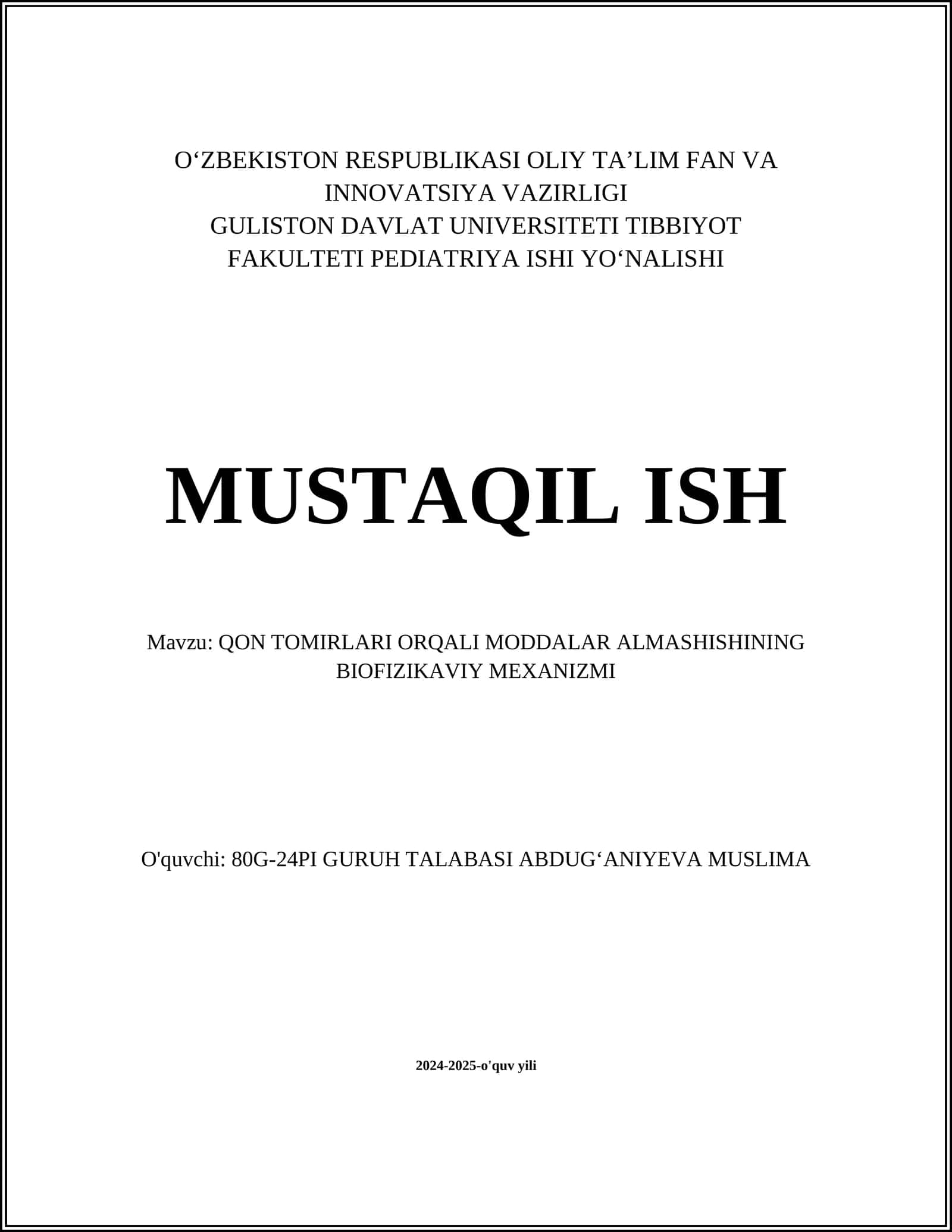 QON TOMIRLARI ORQALI MODDALAR ALMASHISHINING BIOFIZIKAVIY MEXANIZMI 1
