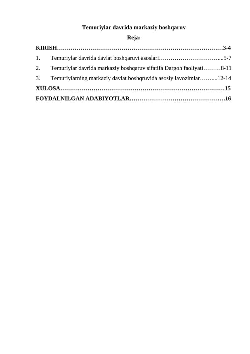 Temuriylar davrida markaziy boshqaruv 1