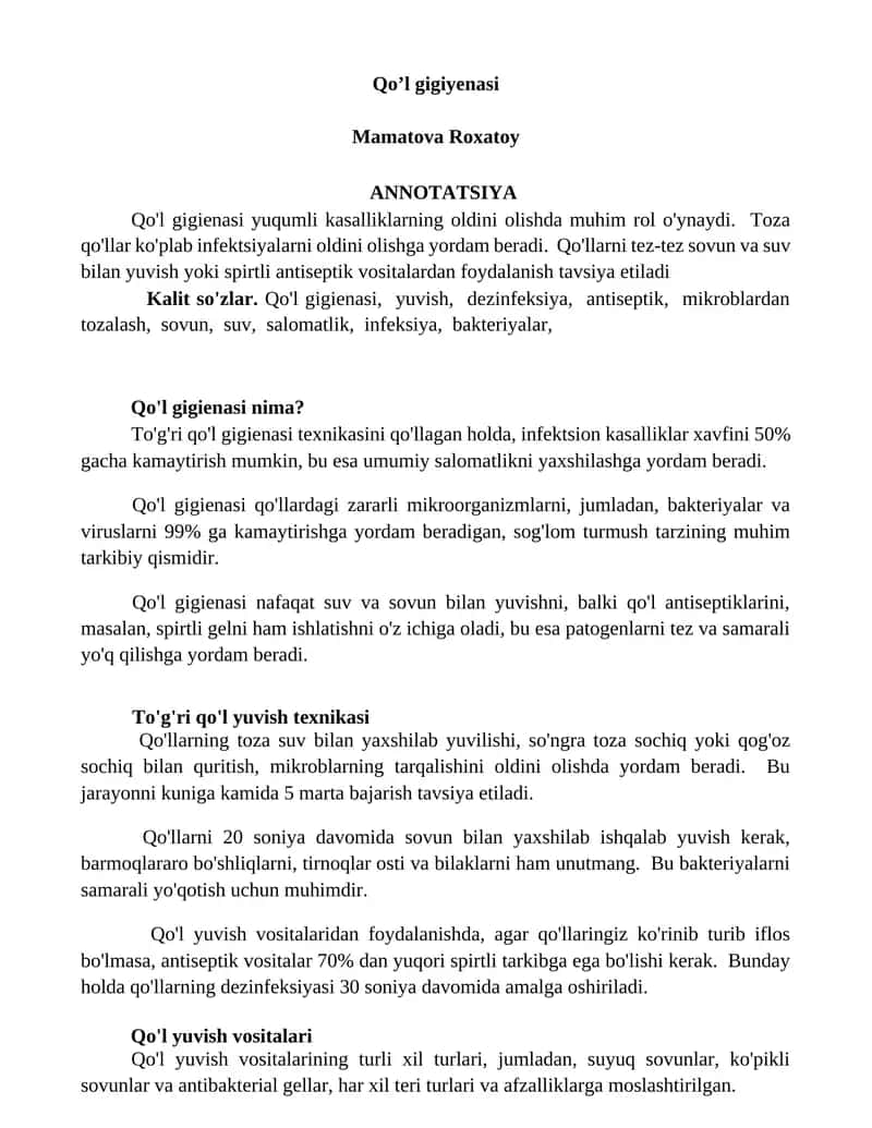 Qoʼl gigiyenasi 1