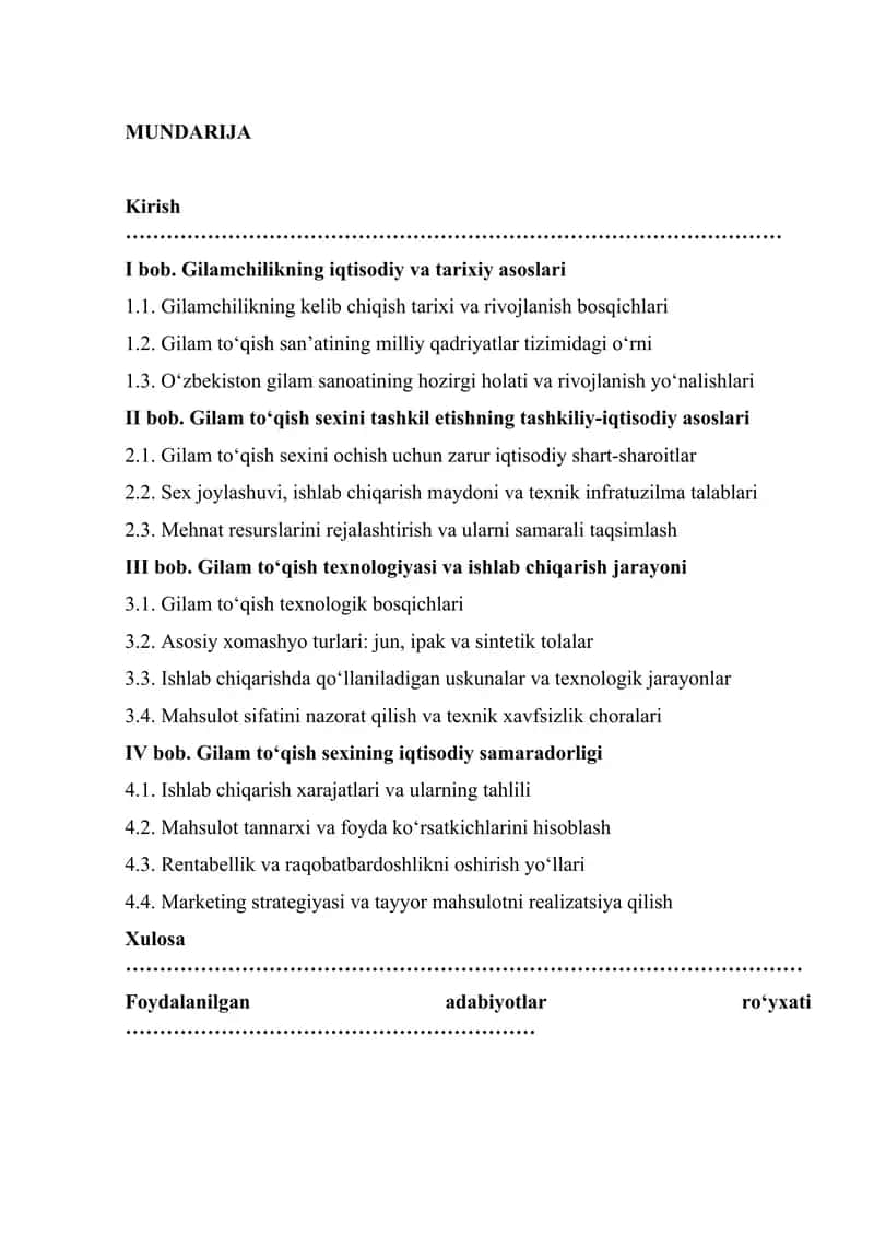 Gilamchilikning iqtisodiy va tarixiy asoslari sexini tashkil qilish 1