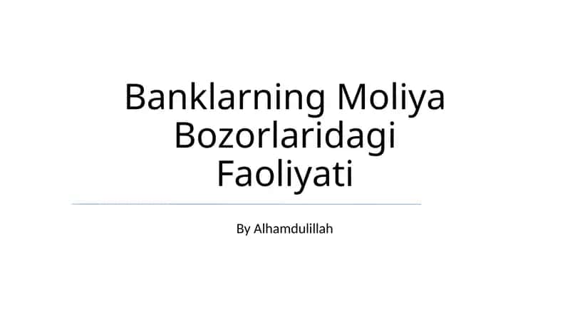 Moliya Bozorlaridagi Faoliyati 1