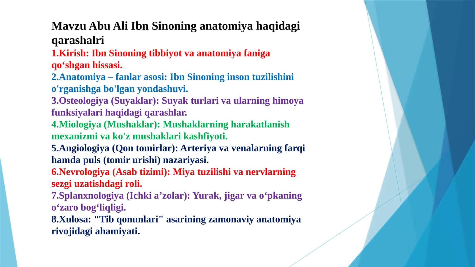Abu Ali Ibn Sinoning anatomiya haqidagi qarashalri taqdimot 1