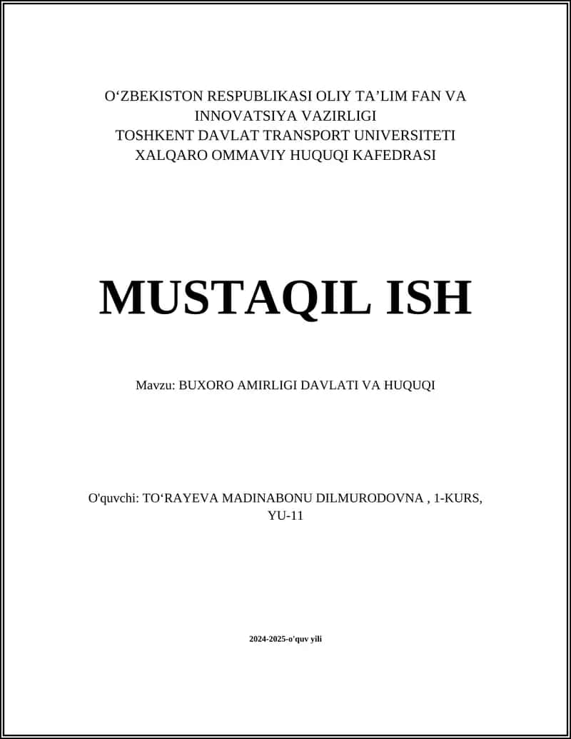 Buxoro Amirligi Davlati va Huquqi 1