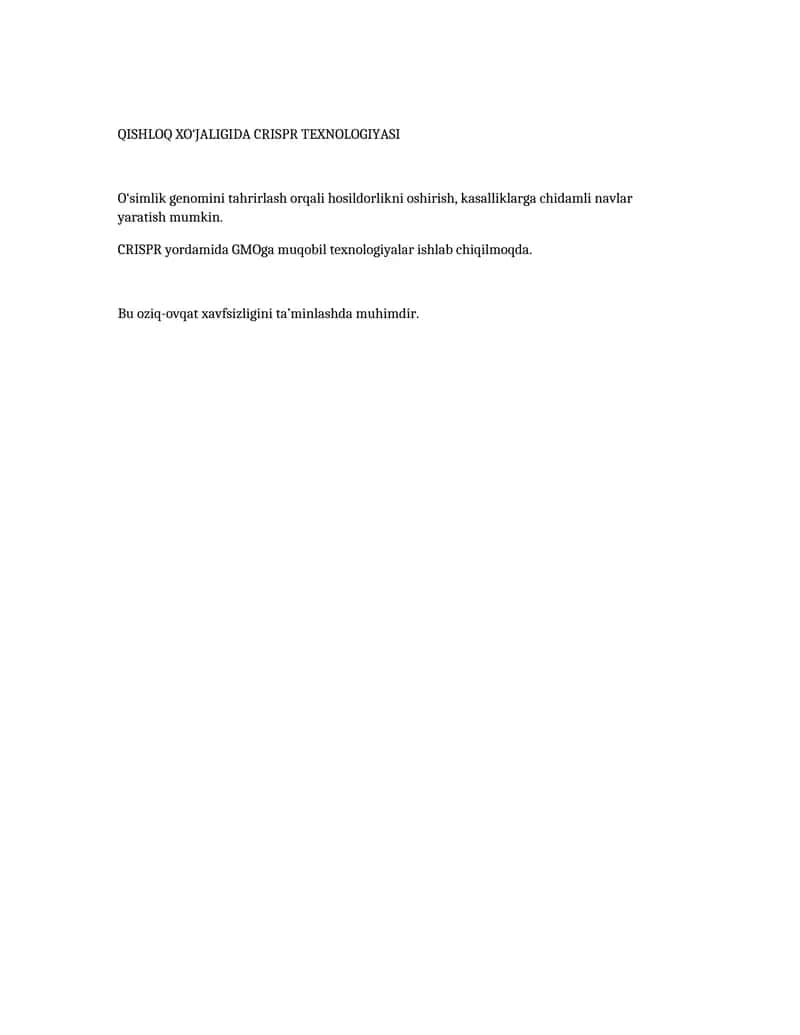 QISHLOQ XO‘JALIGIDA CRISPR TEXNOLOGIYASI 1