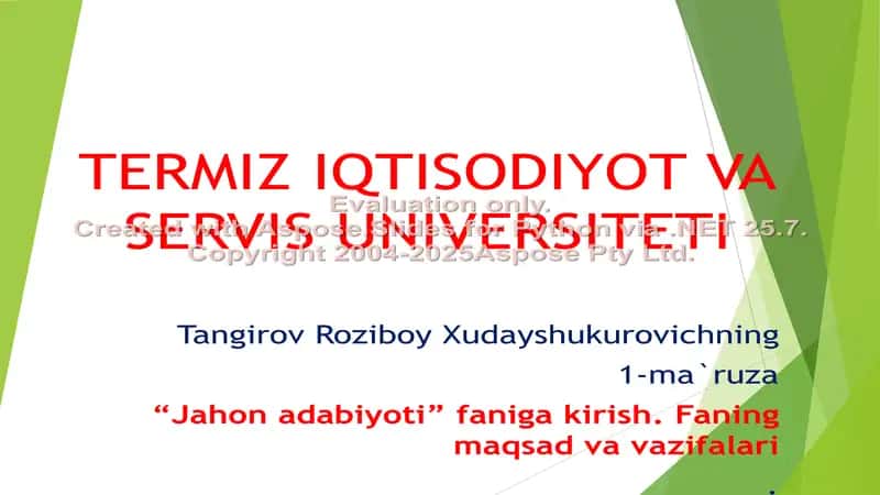 TERMIZ IQTISODIYOT VA SERVIS UNIVERSITETI Tanqirov Roziboy Xudayshukurovichning 1-ma`ruza 1