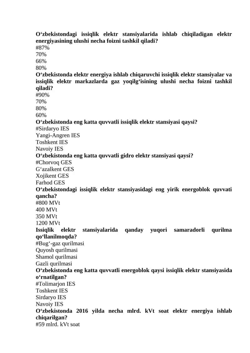 O‘zbekistonda issiqlik va elektr energiyasining ulushi (6-izoh) 1