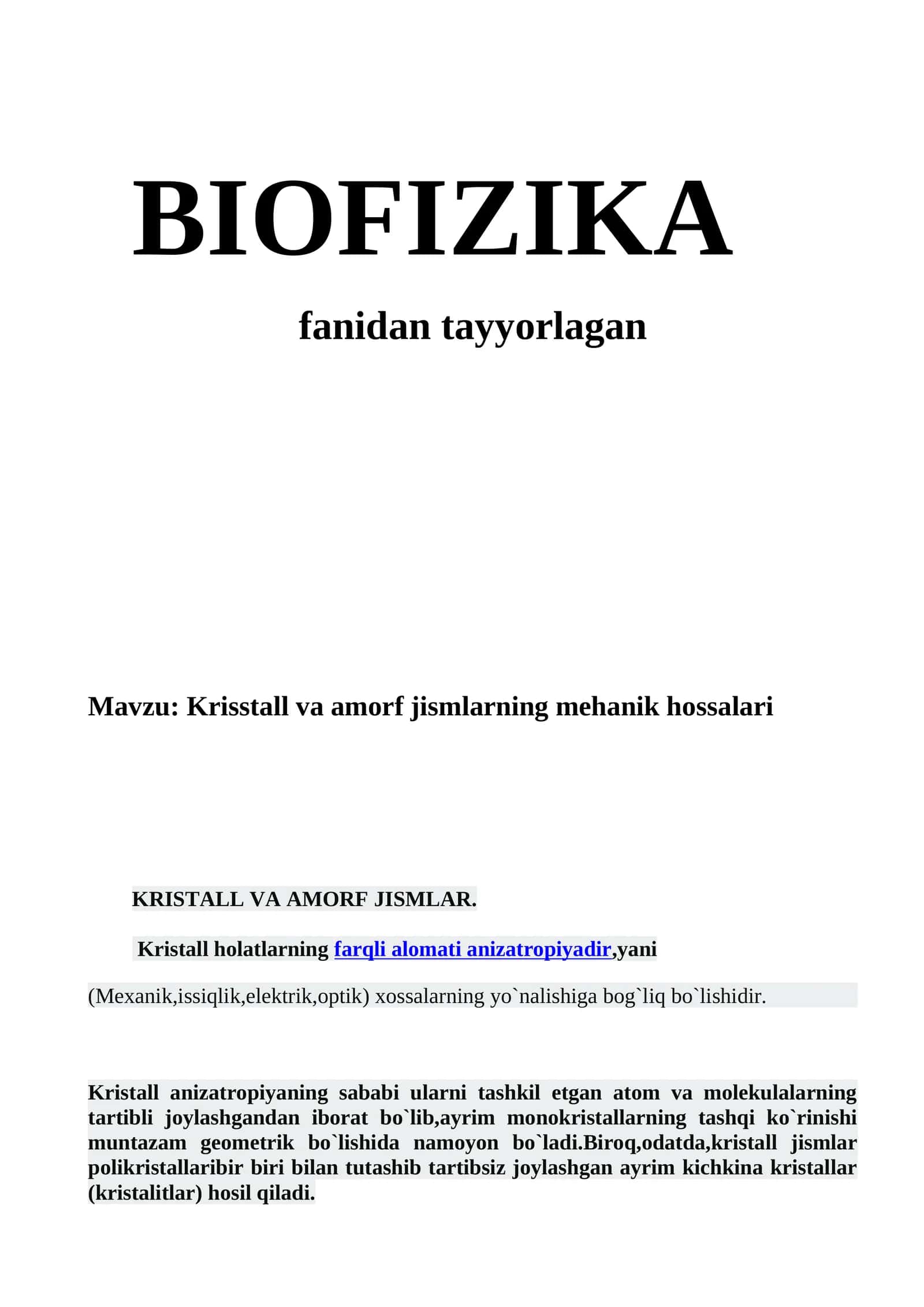 Krisstall va amorf jismlarning mehanik hossalari 1