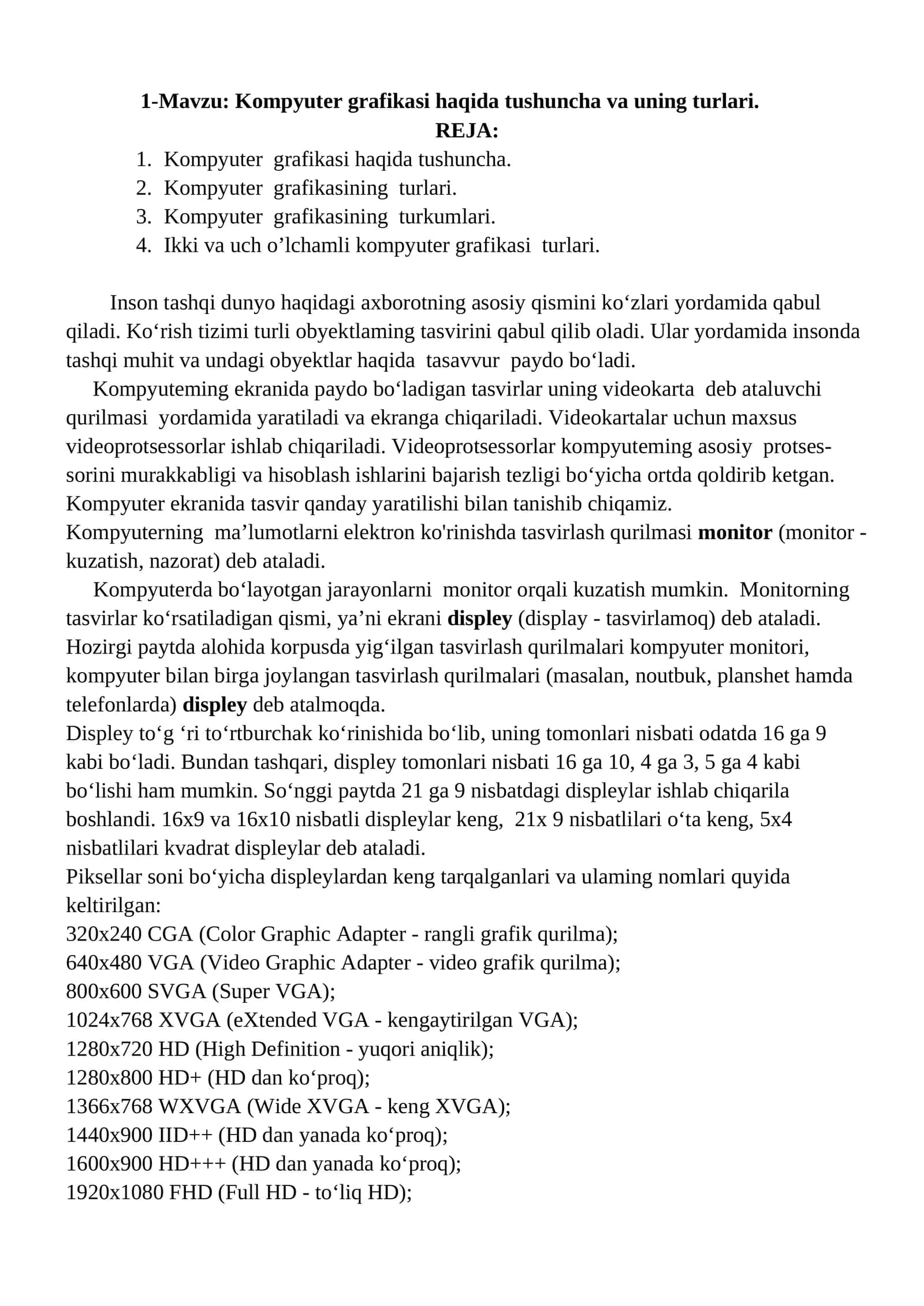 Kompyuter grafikasi haqida tushuncha va uning turlari 1