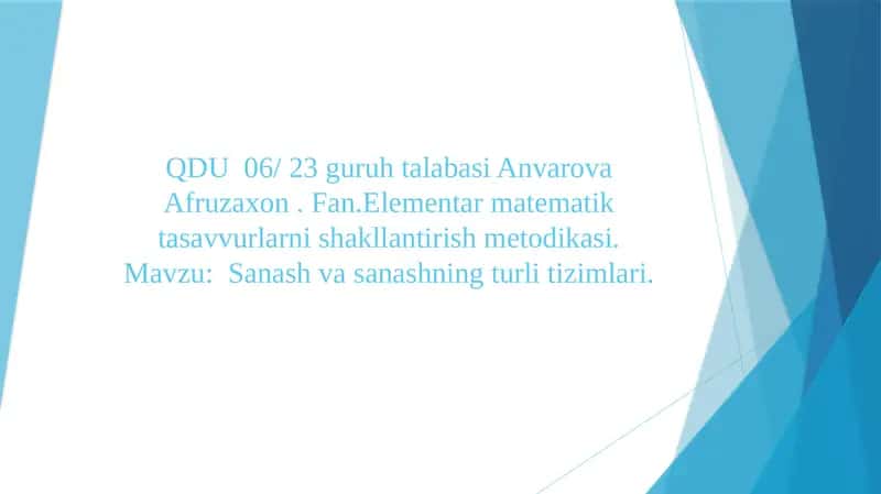 Elementar matematik tasavvurlarni shakllantirish metodikasi 1