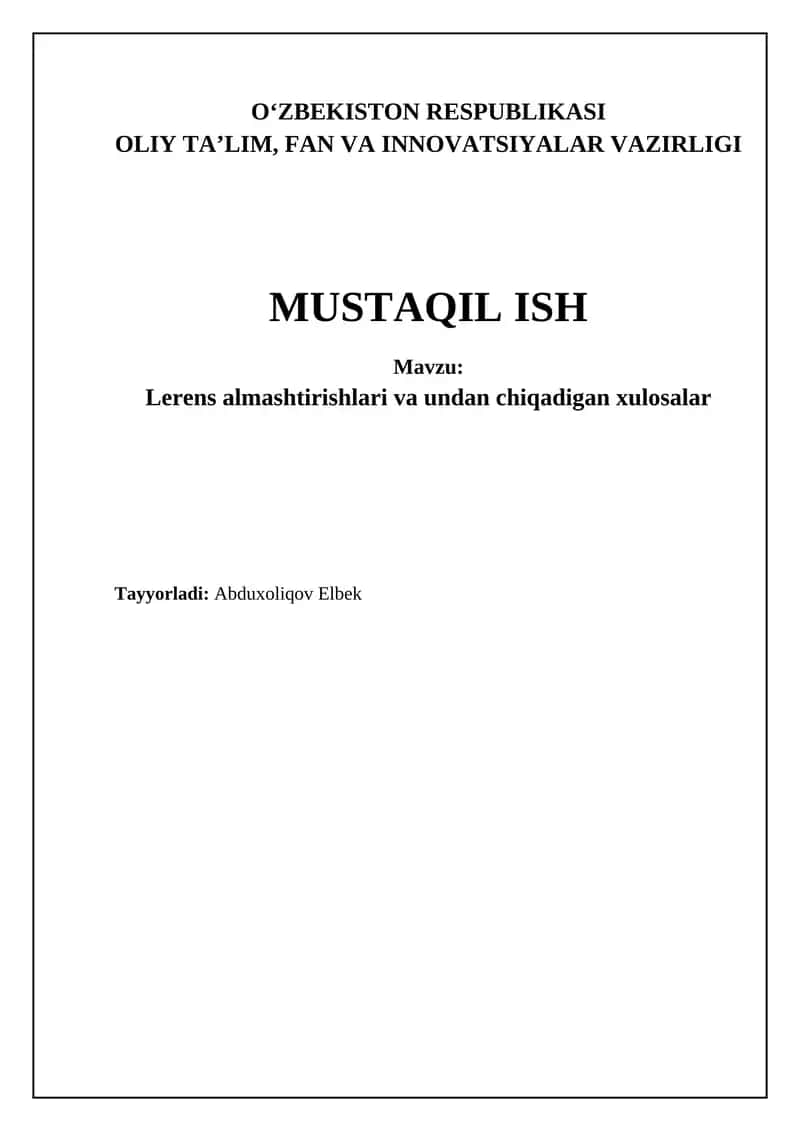 Lerens almashtirishlari va undan chiqadigan xulosalar 1