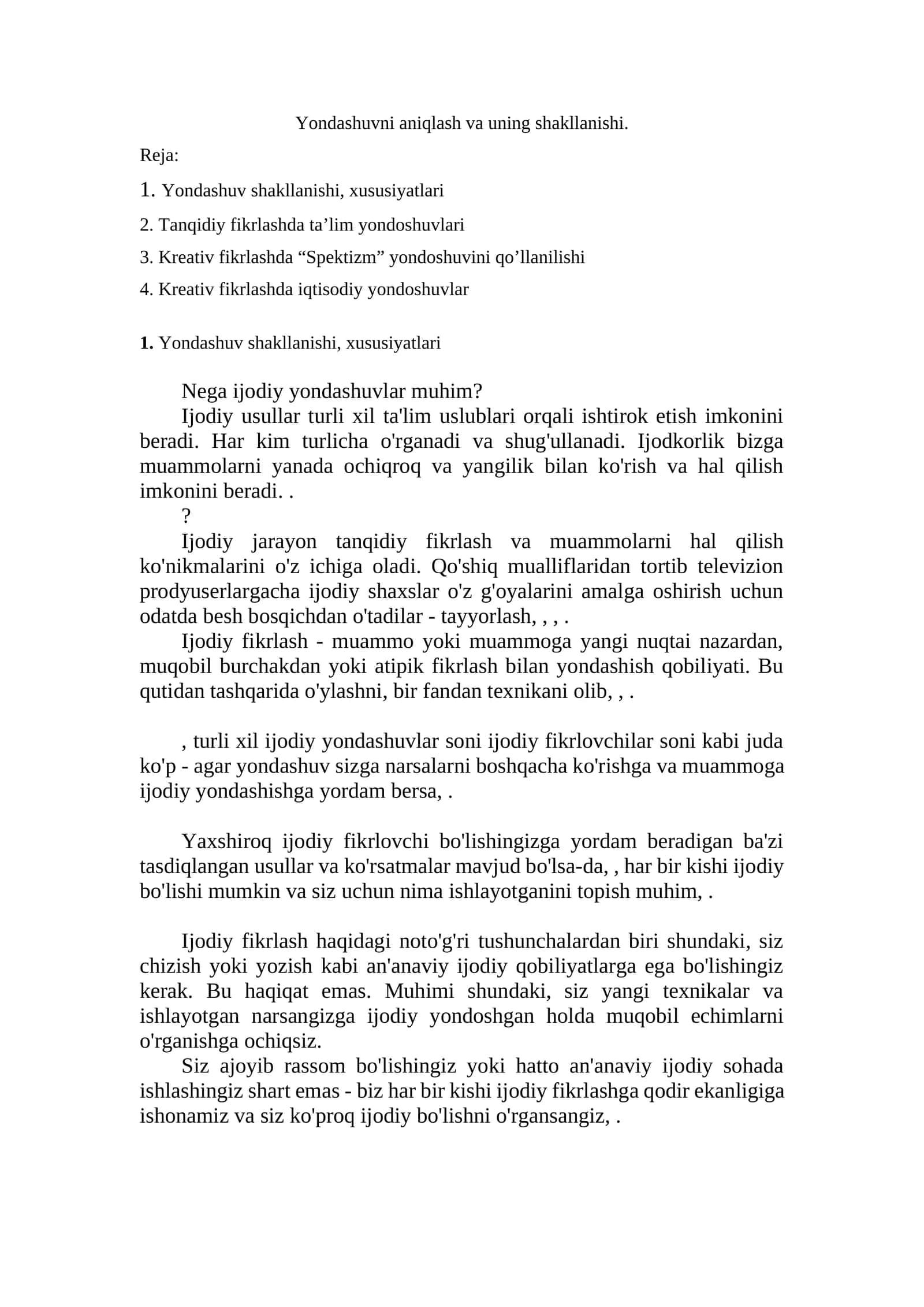 Yondashuvni aniqlash va uning shakllanishi 1