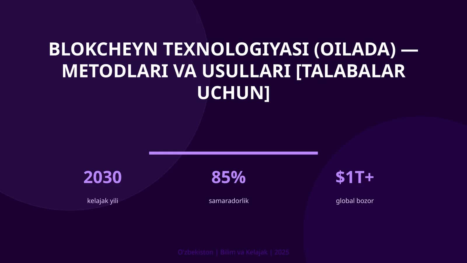 Blokcheyn texnologiyasi (oilada) — metodlari va usullari [talabalar uchun] 1