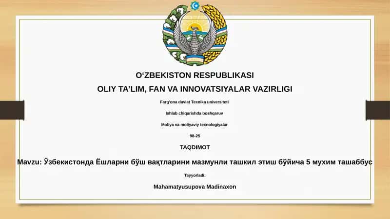 Ўзбекистонда Ёшларни бўш вақтларини мазмунли ташкил этиш бўйича 5 мухим ташаббус 1