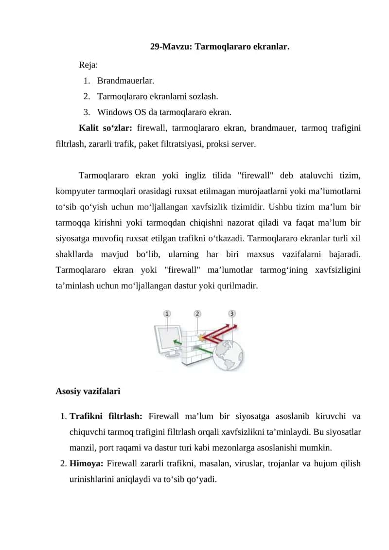 Tarmoqlararo ekranlar 1