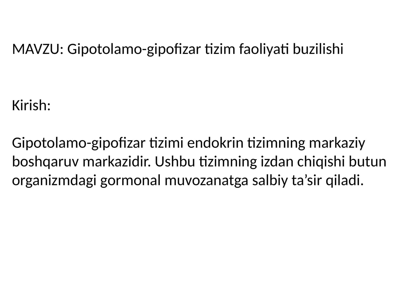 Gipotolamo-gipofizar tizim faoliyati buzilishi 1
