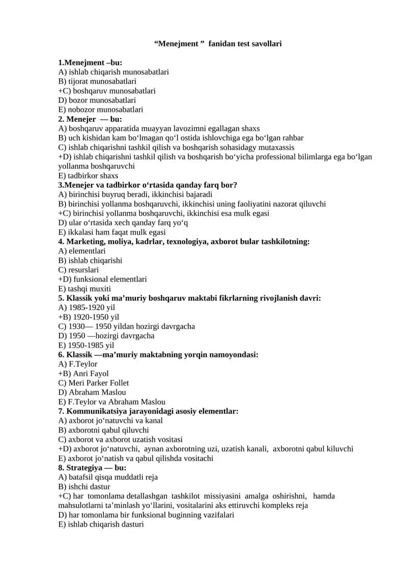 Menejment fanidan testlar 1