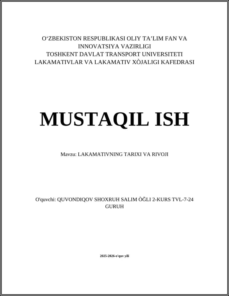 LAKAMATIVNING TARIXI VA RIVOJI 1