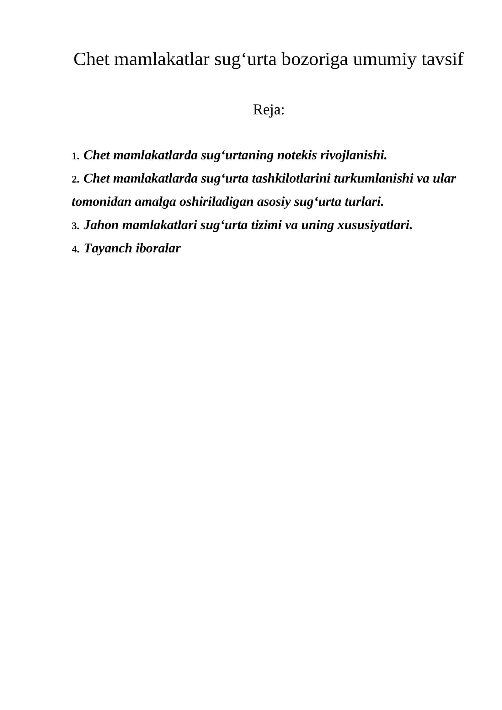 Jahon Mamlakatlari Sug‘urta Tizimi 1