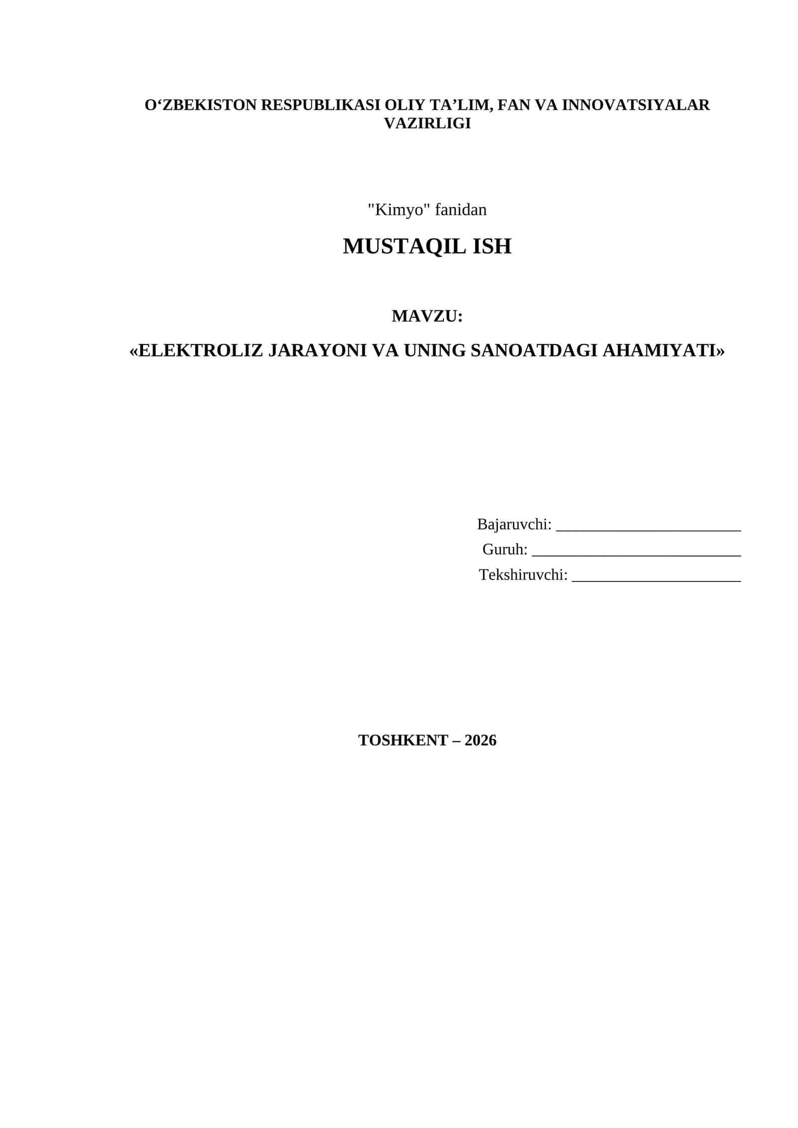 Elektroliz Jarayoni va uning Sanoatdagi Ahamiyati 1
