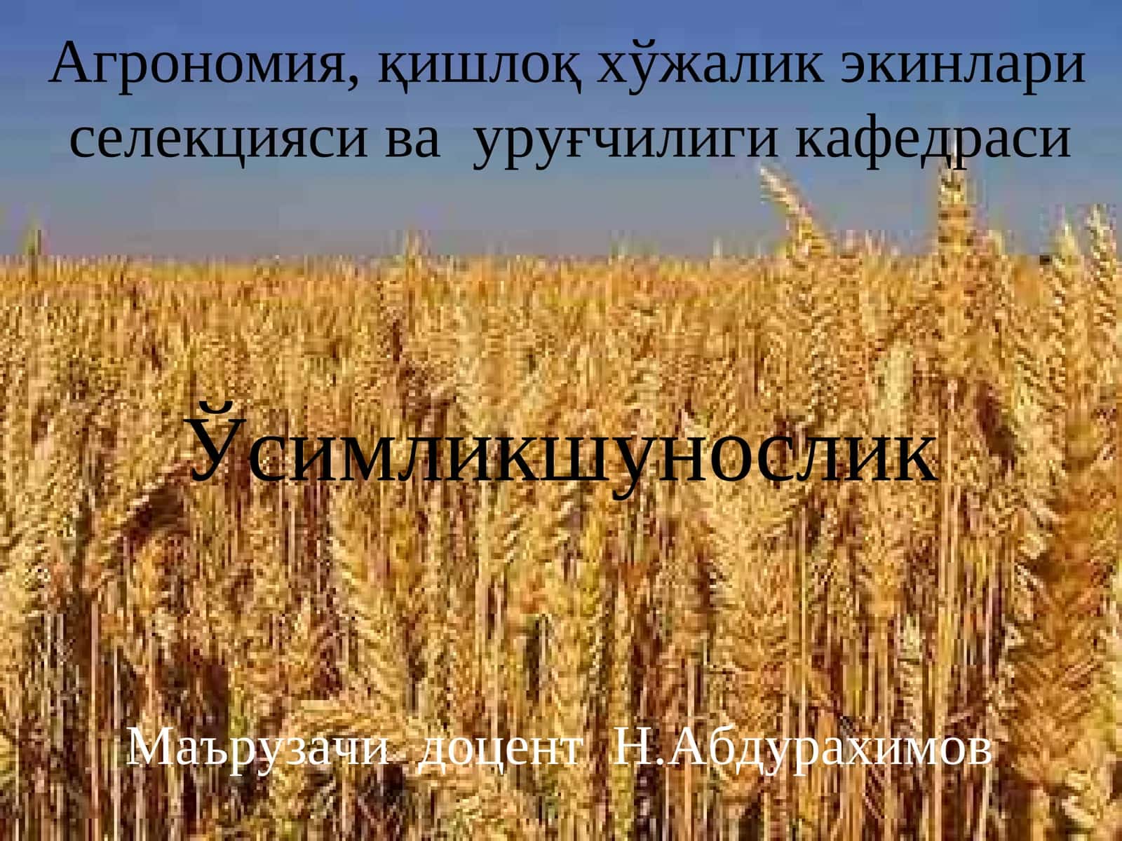 Агрономия, қишлоқ хўжалик экинлари селекцияси ва уруғчилиги кафедраси 1