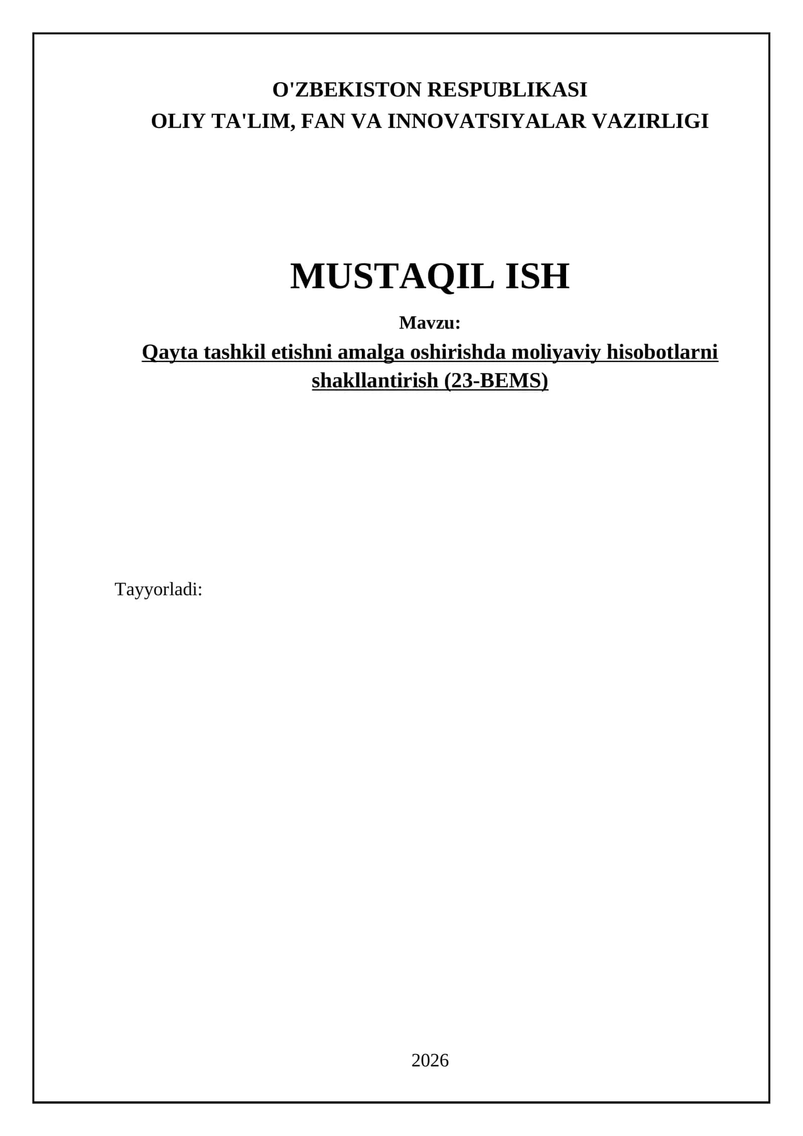 Moliyaviy Hisobotlar va 23-BEMS 1