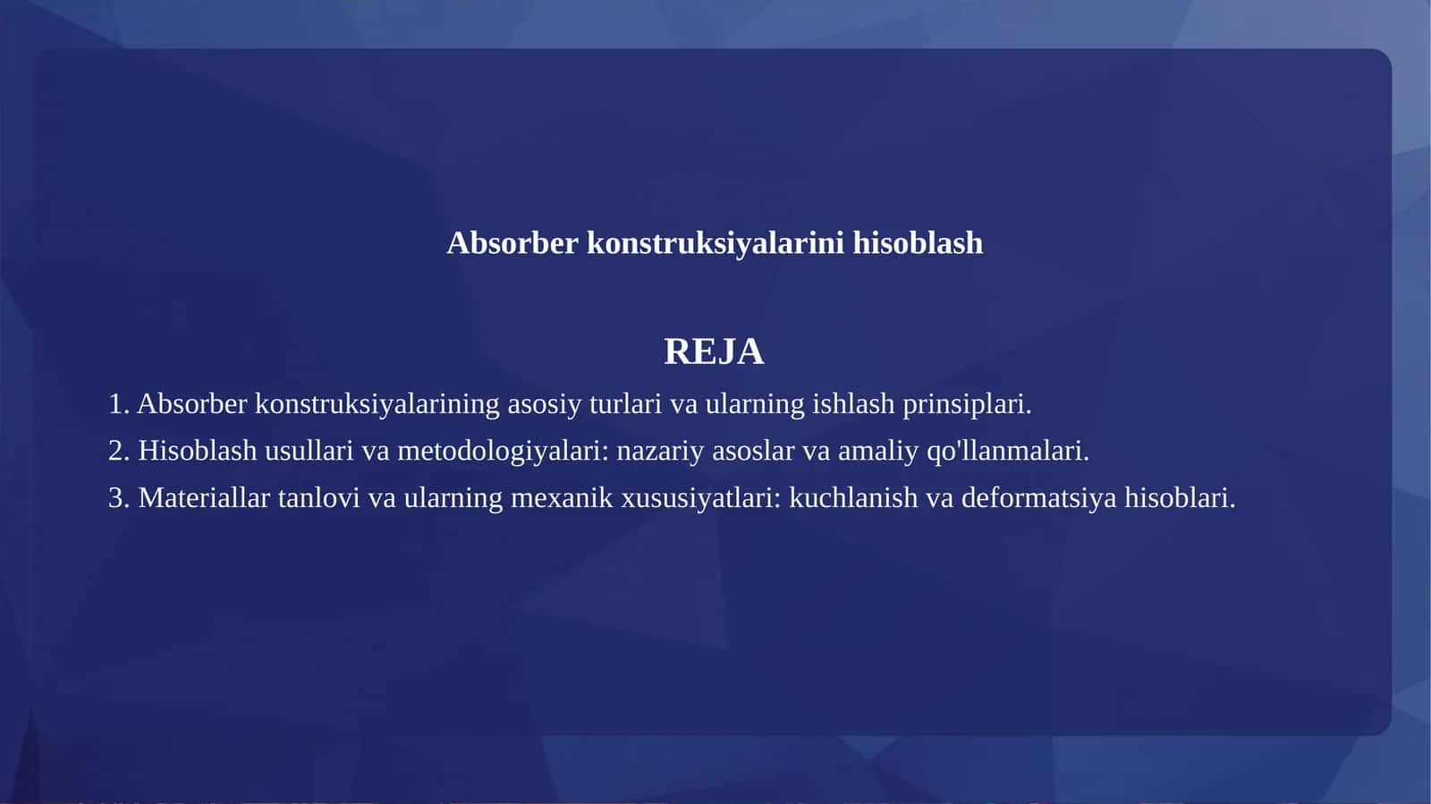 Absorber konstruksiyalarini hisoblash 1