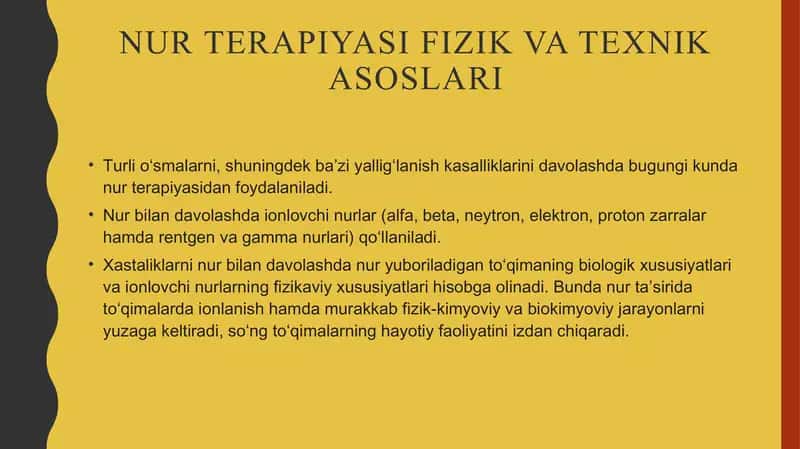 Nur terapiyasi fizik va texnik asoslari 1