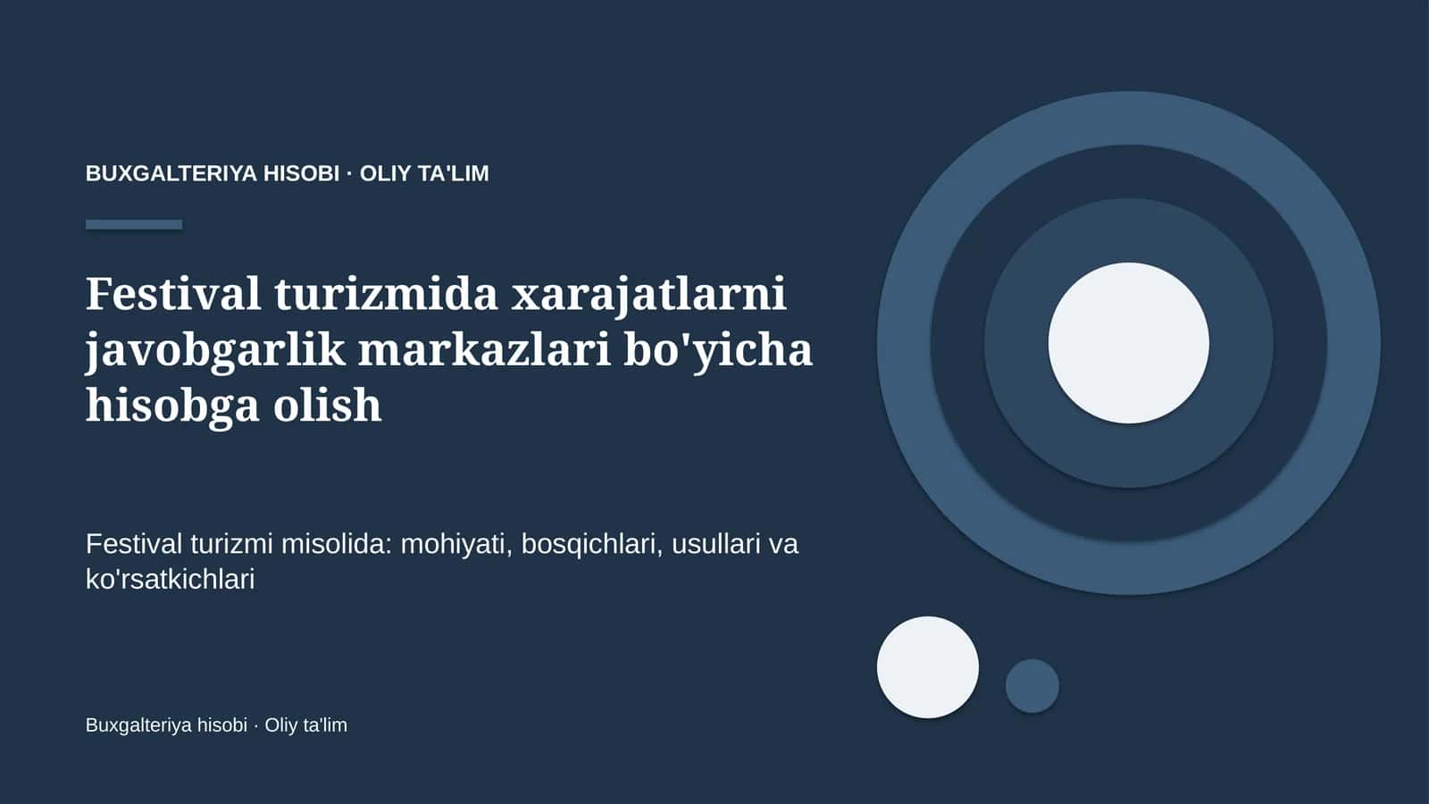Festival turizmida xarajatlarni javobgarlik markazlari bo'yicha hisobga olish 1