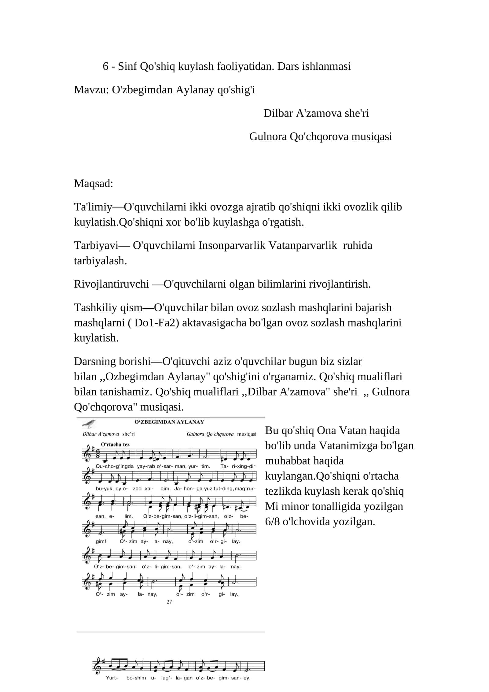 O'zbegimdan Aylanay qo'shig'i 1