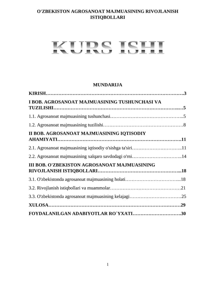 Agrosanoat majmuasining rivojlanish istiqbollari 1