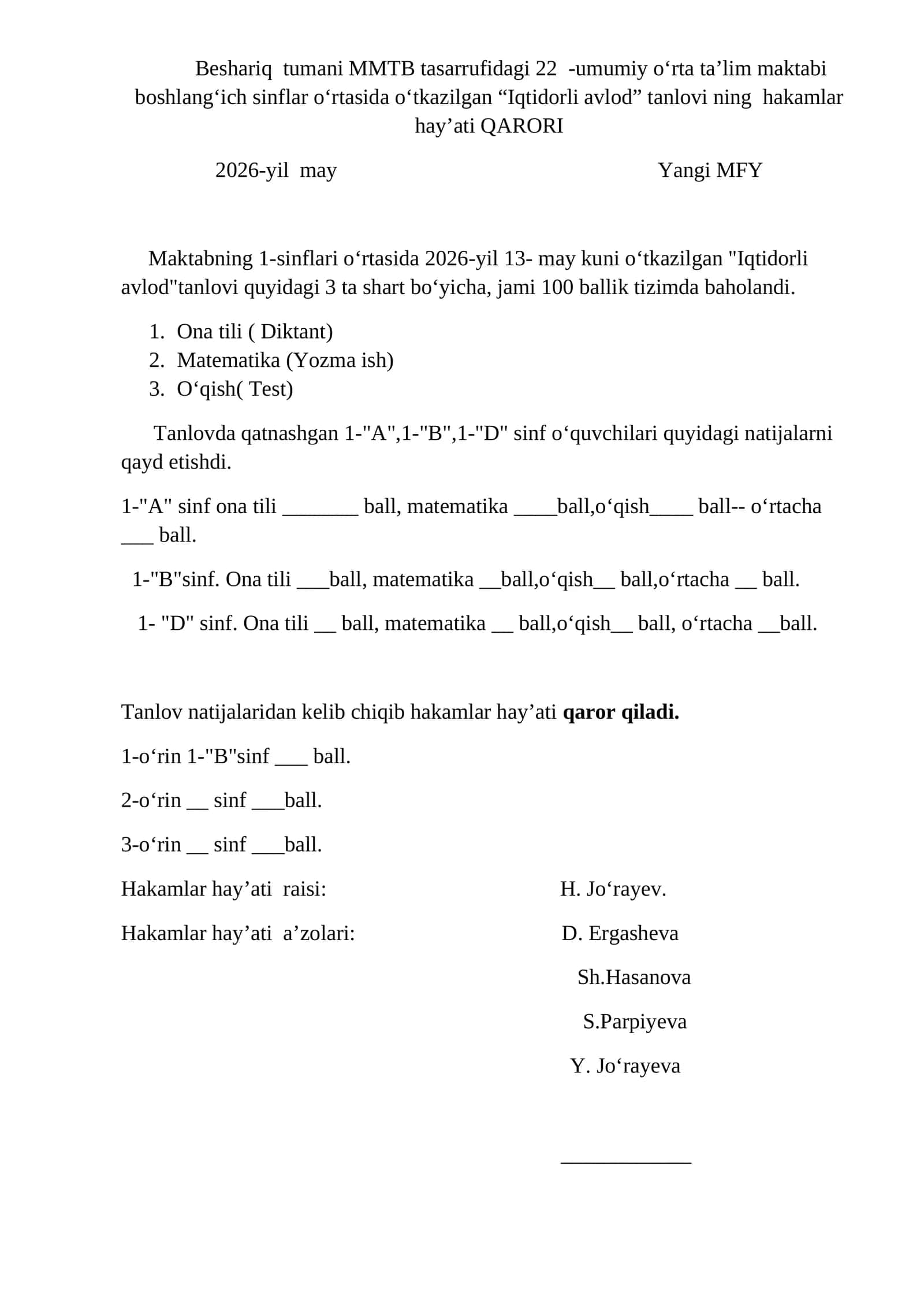 Iqtidorli avlod Tanlovi 1