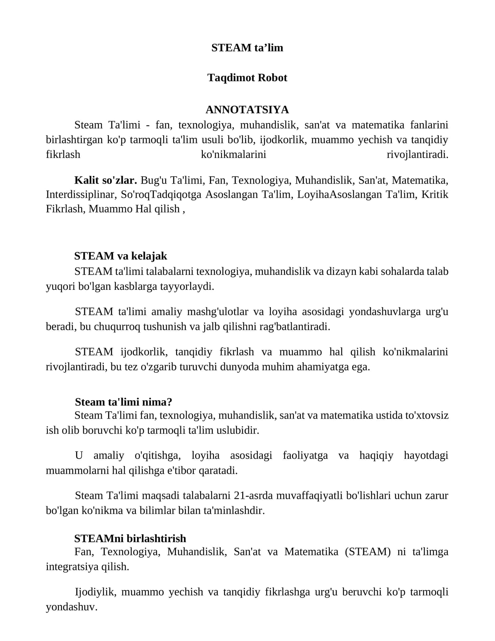 Steam Ta'limi 1
