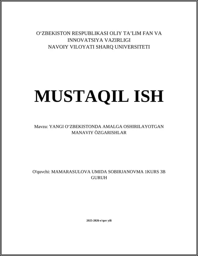YANGI OʻZBEKISTONDA AMALGA OSHIRILAYOTGAN MANAVIY ÖZGARISHLAR 1