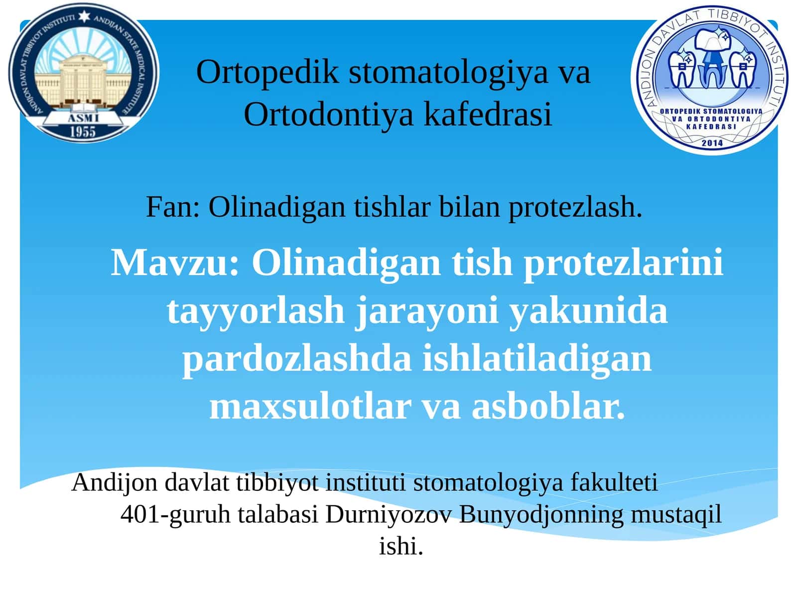 Olinadigan tish protezlarini tayyorlash jarayoni yakunida pardozlashda ishlatiladigan maxsulotlar va asboblar. 1