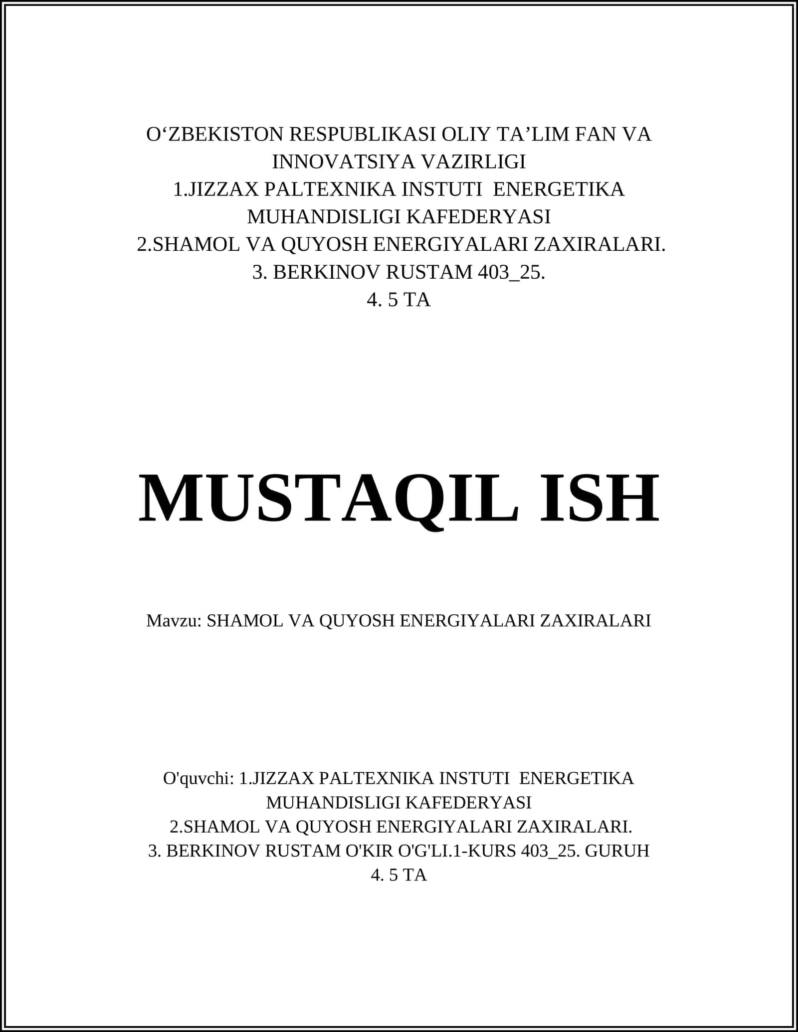 SHAMOL VA QUYOSH ENERGIYALARI ZAXIRALARI 1