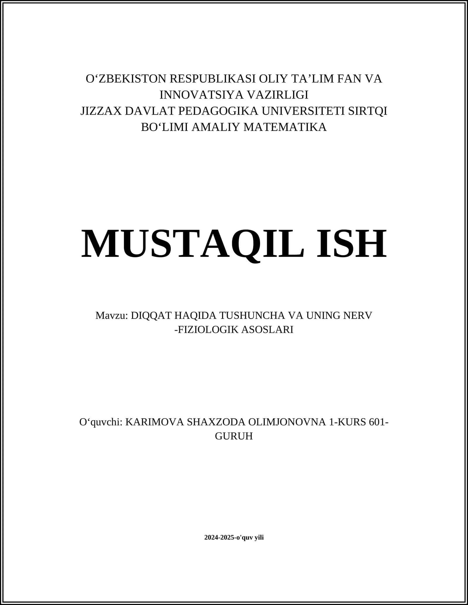 DIQQAT HAQIDA TUSHUNCHA VA UNING NERV -FIZIOLOGIK ASOSLARI 1