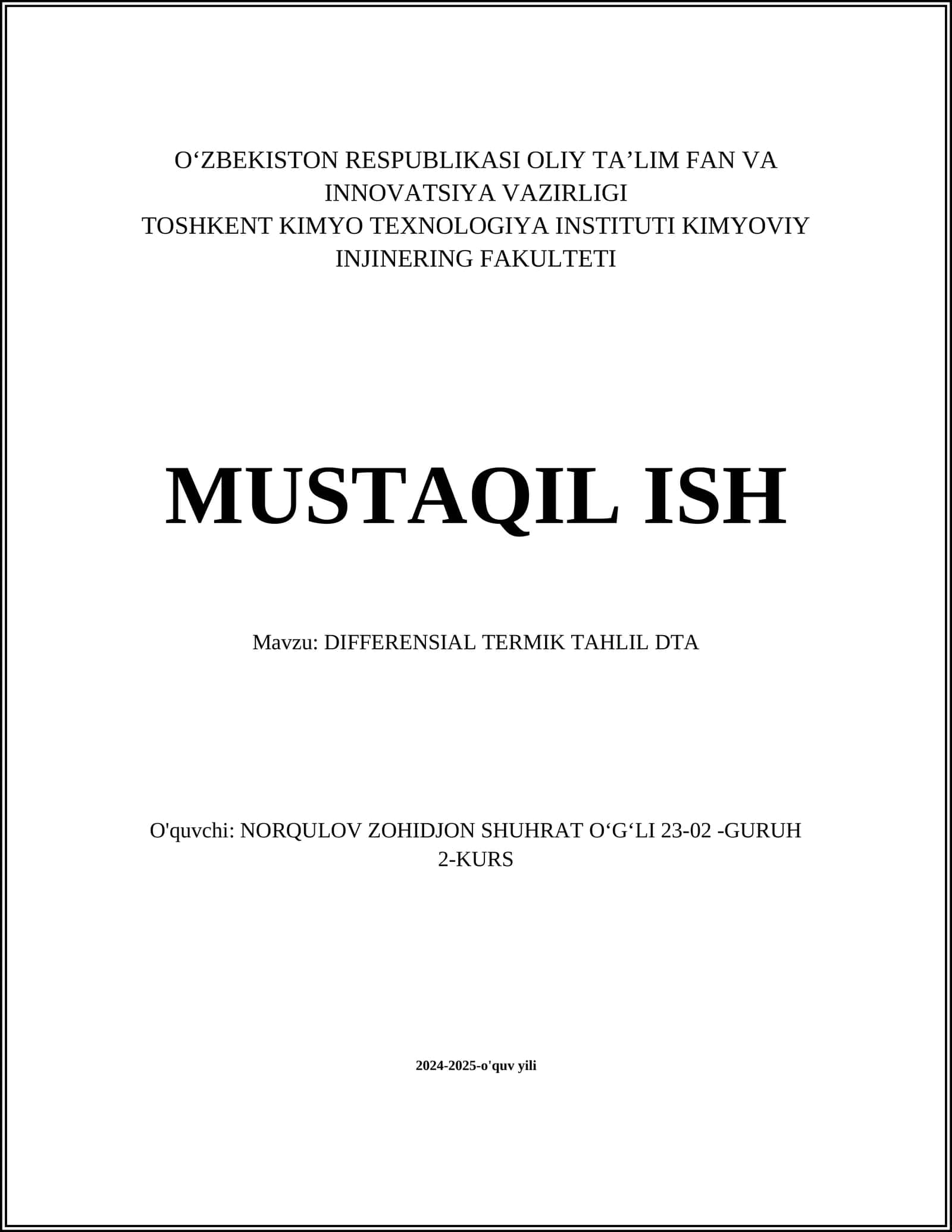 DIFFERENSIAL TERMIK TAHLIL DTA 1