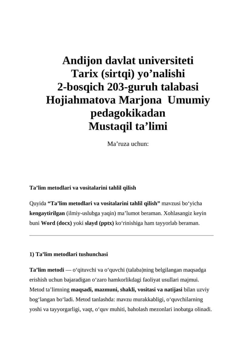 Tarix (sirtqi) yo’nalishi 1